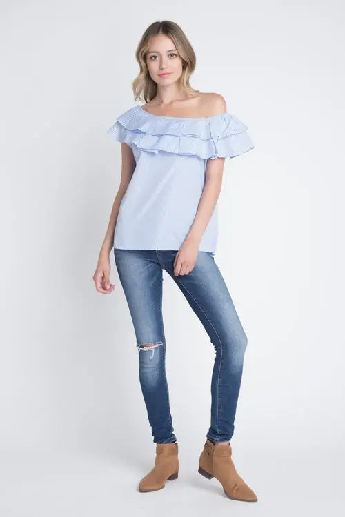 Women's Striped Off Shoulder Ruffle Stripe Blouse My Store