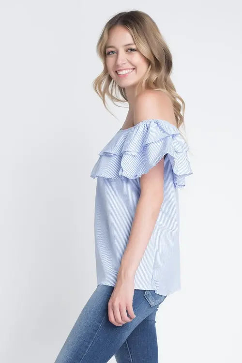 Women's Striped Off Shoulder Ruffle Stripe Blouse    My Store