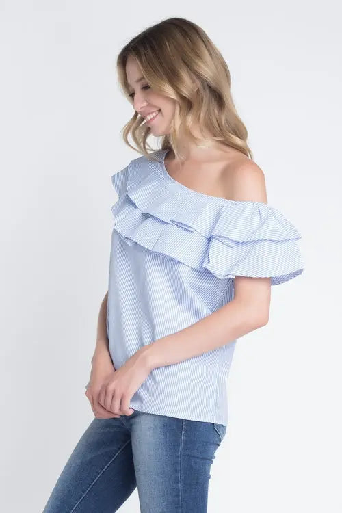 Women's Striped Off Shoulder Ruffle Stripe Blouse My Store