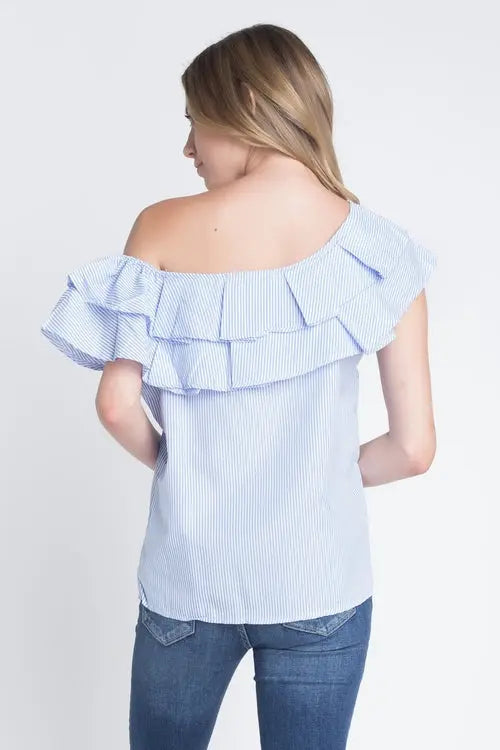 Women's Striped Off Shoulder Ruffle Stripe Blouse My Store