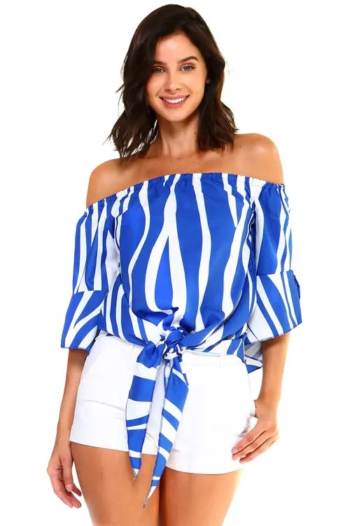 Women's Strapless Striped Bandage Blouse Blue / Large My Store