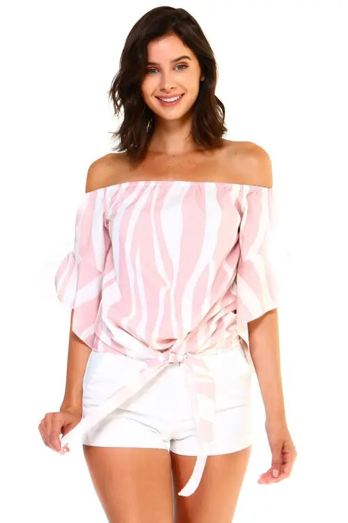 Women's Strapless Striped Bandage Blouse Pink / Large My Store