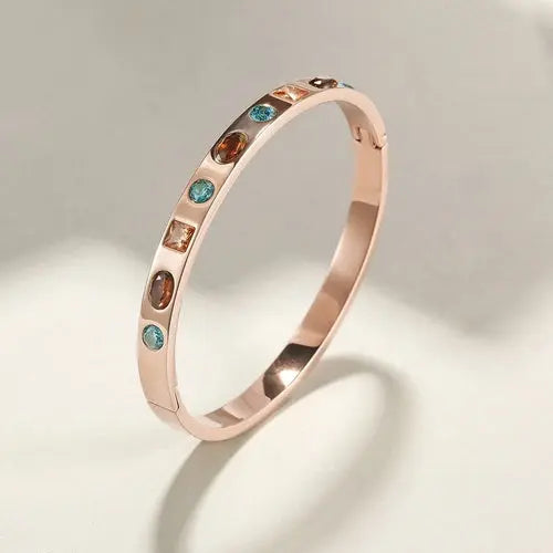 MULTI-STONE HINGE BANGLE Rose Gold My Store