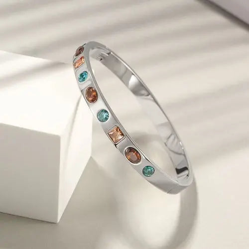 MULTI-STONE HINGE BANGLE Silver My Store