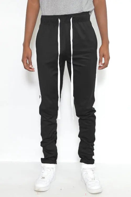 Joggers in Black and White Strips on Each Panel