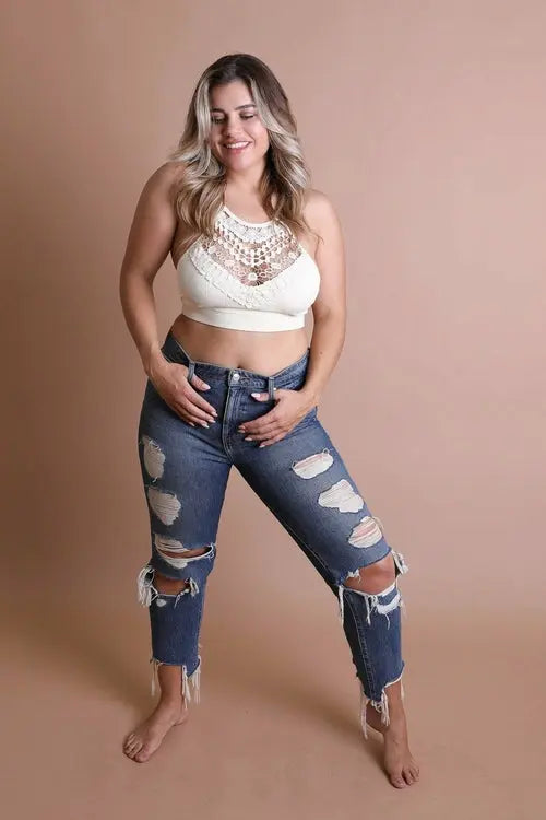 Crochet Lace Bralette Plus Ivory / XL My Store