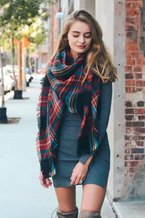 Flannel Frayed Edge Blanket Scarf My Store