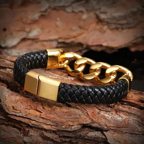 CUBAN LINK LEATHER BRACELET    My Store