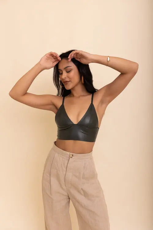 Posh Faux Leather Longline Bralette Olive / Medium My Store