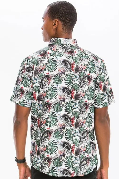 Green Hawaiian Print Button Up Shirt My Store