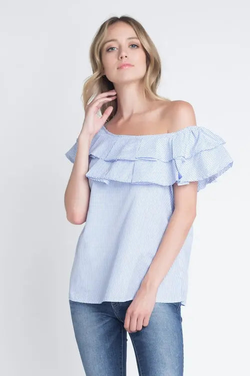 Women's Striped Off Shoulder Ruffle Stripe Blouse    My Store