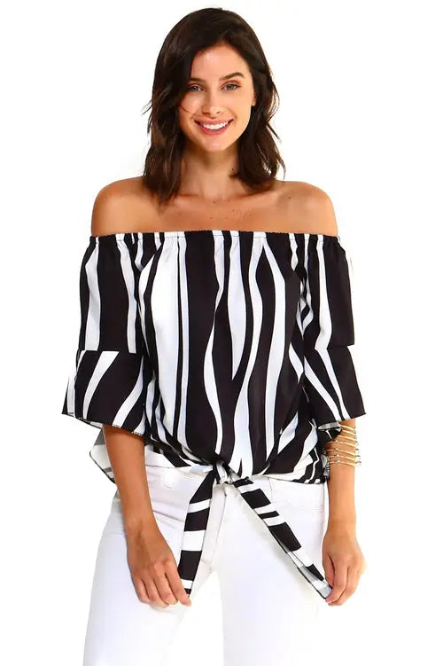 Women's Strapless Striped Bandage Blouse    My Store