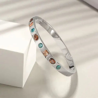 MULTI-STONE HINGE BANGLE  Silver  My Store