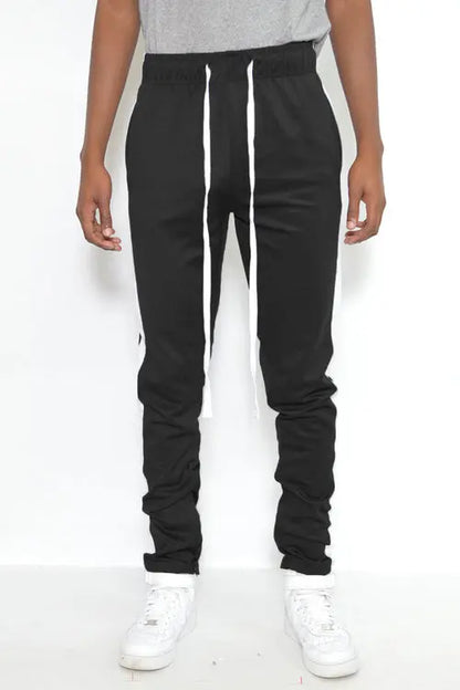 Joggers in Black and White Strips on Each Panel