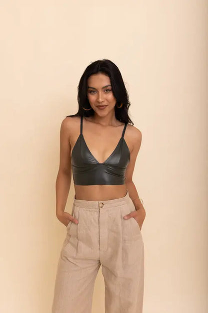 Posh Faux Leather Longline Bralette    My Store
