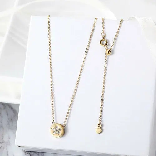 CZ Star Shaped Disc Pendant Necklace    My Store