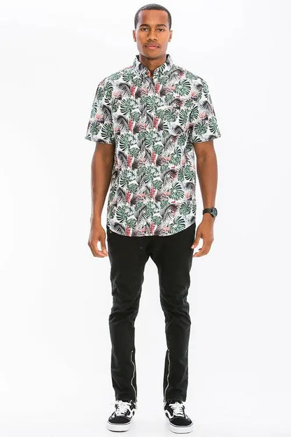 Green Hawaiian Print Button Up Shirt    My Store