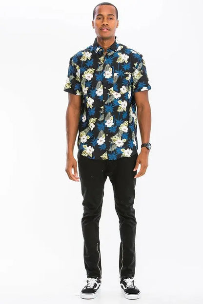 Hawaiian Print Button Down Shirt    My Store